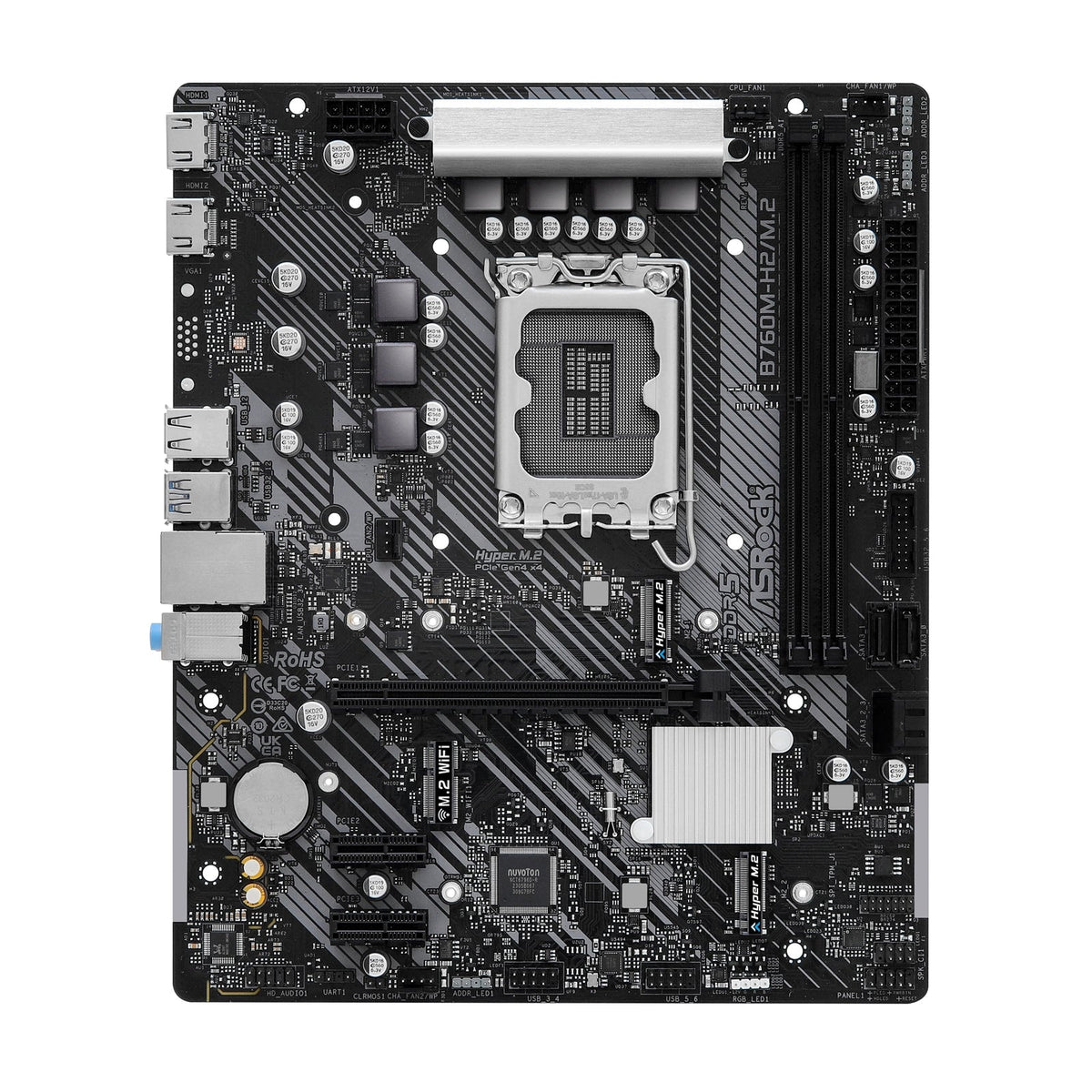 ASRock B760M-H2/M.2 Intel 1700 Socket Motherboard, Micro-ATX, 2x DDR5 Slots, 2x M.2 Socket, 2.5GbE LAN, 2x HDMI Port
