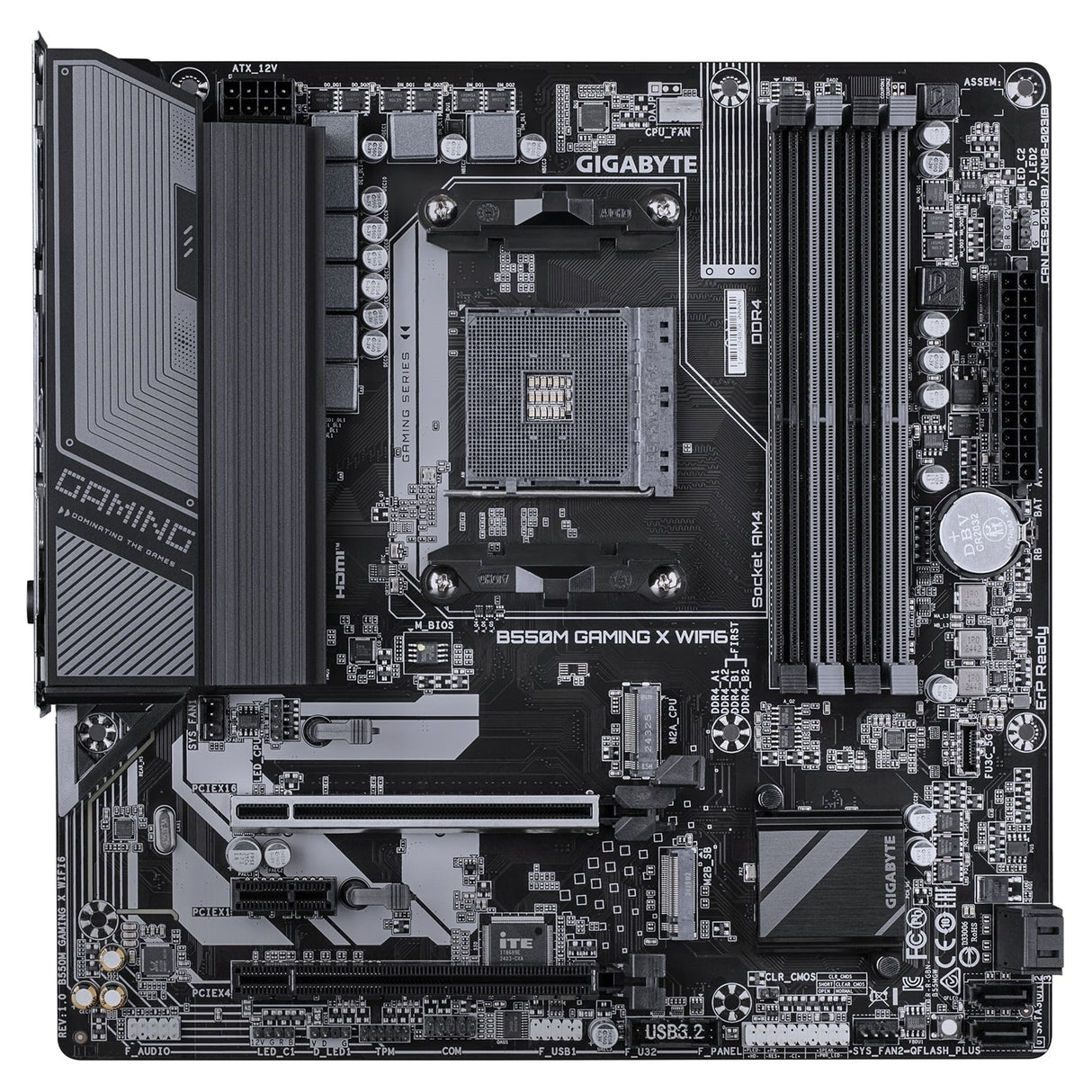 Gigabyte B550M GAMING X WIFI6 AMD AM4 Socket Motherboard, Micro-ATX, 4x DDR4 Slots, 2x M.2 Sockets, Fitted I/O Shield, GbE LAN, Wi-Fi 6, 1x DisplayPort / 1x HDMI Port