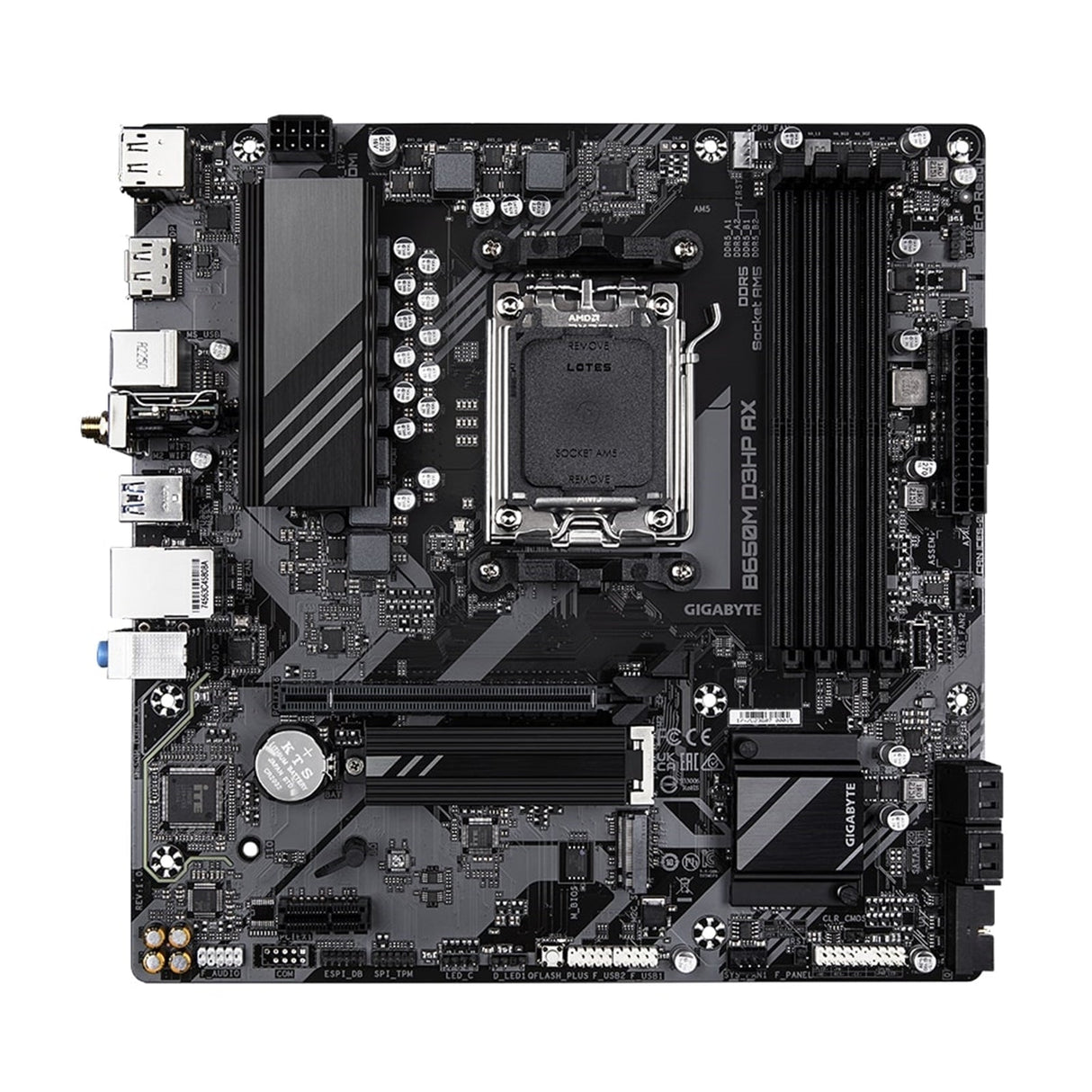 Gigabyte B650M D3HP AX Ultra Durable AMD AM5 Socket Motherboard, Micro-ATX, 4x DDR5 Slots, 2x M.2 Sockets, 2.5GbE LAN, Wi-Fi 6E, 2x DisplayPorts / 1x HDMI Port