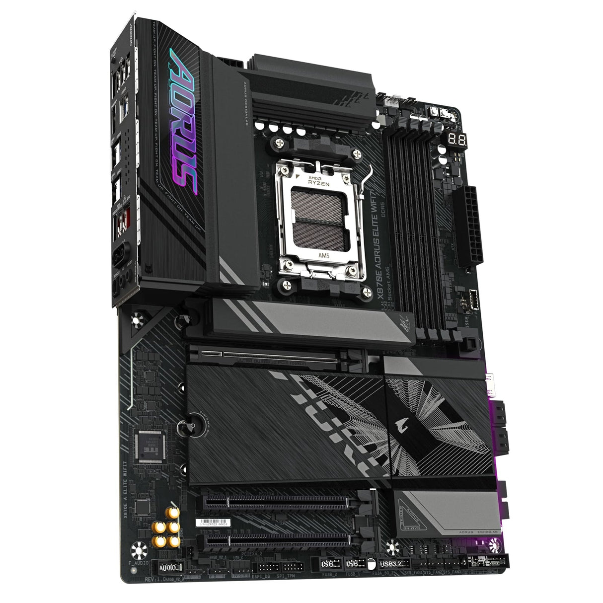 Gigabyte X870E AORUS ELITE WIFI7 AMD AM5 Socket Motherboard, ATX, 4x DDR5 Slots, 4x M.2 Sockets, Fitted I/O Shield, 2.5GbE LAN, Wi-Fi 7, 1x HDMI Port / 2x USB-C (USB4)