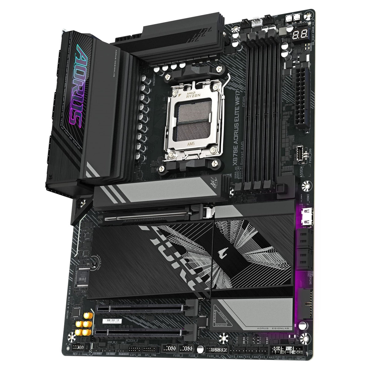 Gigabyte X870E AORUS ELITE WIFI7 AMD AM5 Socket Motherboard, ATX, 4x DDR5 Slots, 4x M.2 Sockets, Fitted I/O Shield, 2.5GbE LAN, Wi-Fi 7, 1x HDMI Port / 2x USB-C (USB4)