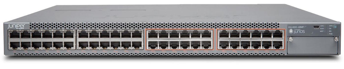 Juniper EX4300-48MP, 24x 10/100/1000BASE-T RJ-45, 24x 100/1000/ 2500/5000/ 10000BASE-T RJ-45, PoE, 714 Mpps, PSU 1400 W, 441x44x467 mm