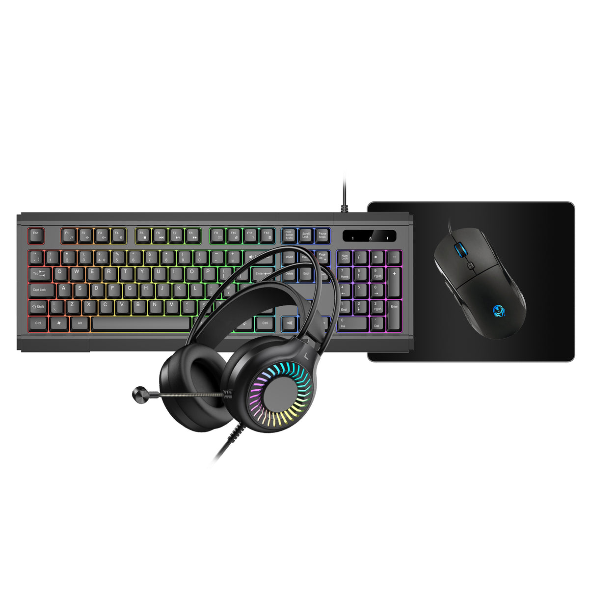 VIDA GAMER BLK 4IN1 USB KB MS HS KIT keyboard Mouse included Gaming QWERTY UK English Black