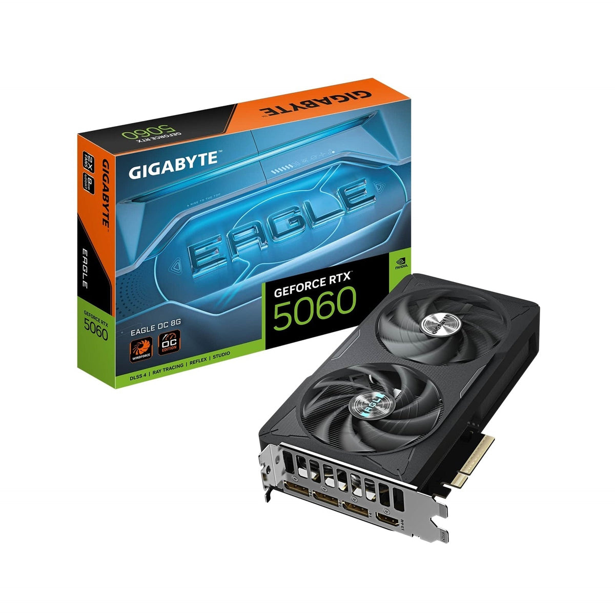 Gigabyte NVIDIA GeForce RTX 5060 EAGLE OC 8G GDDR7 Graphics Card, 3840 CUDA Cores, 2550 MHz Core Clock, Dual Fan, 3x DisplayPorts / 1x HDMI Port