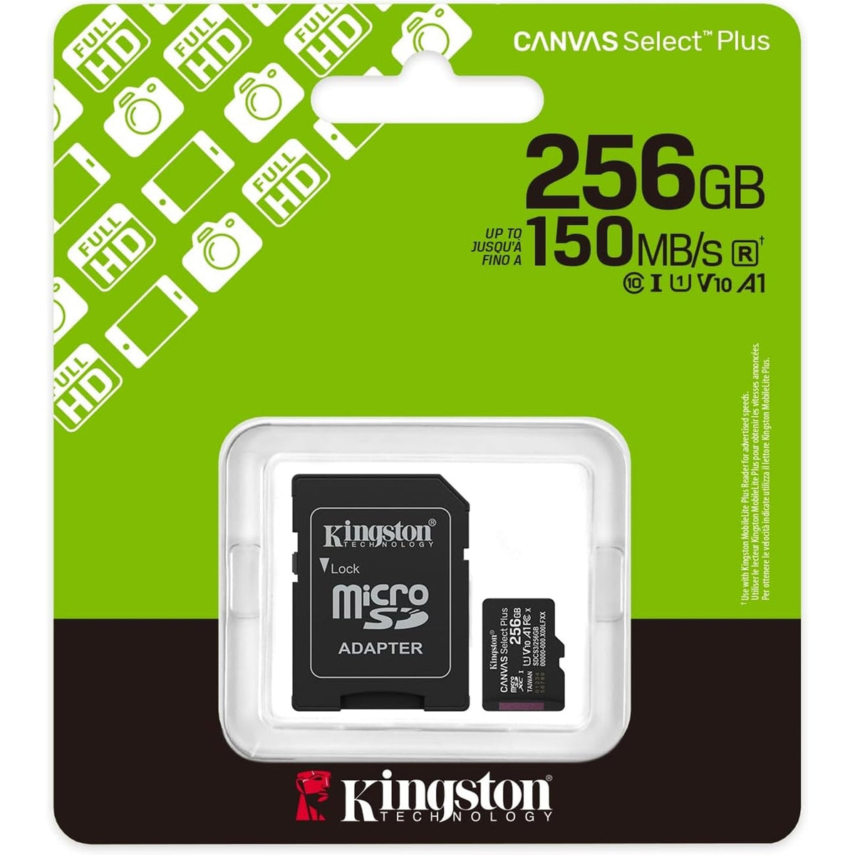 Kingston Canvas Select Plus 256GB Micro SD Claad 10 UHS-I Flash Card, Lifetime Warranty