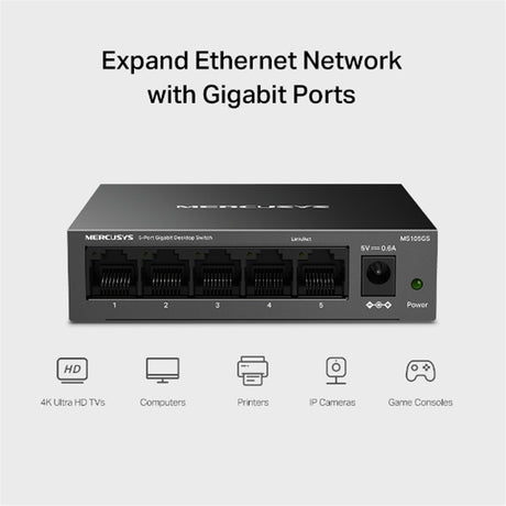 Mercusys MS105GS 5 Port Gigabit Ethernet Network Switch Steel Case